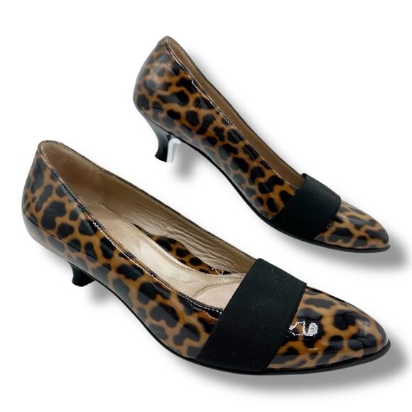 BeautiFeel Animal Print Patent Leather Kitten Heel‎ Pumps w/Elastic Accent 6.5 - Picture 1 of 14